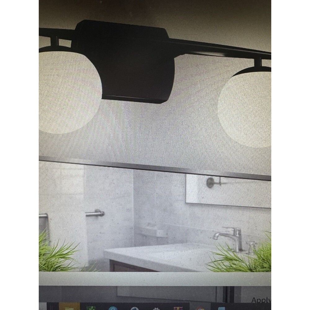 2-Light 20” Vanity Light, Matte Black & Frosted Glass, LED loc:brs